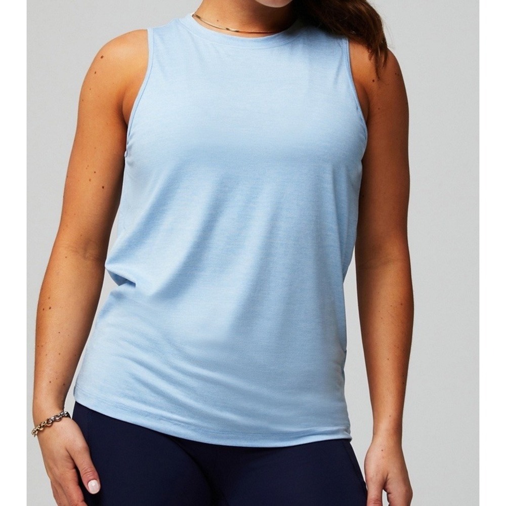 NWT Women's Fabletics Dry Flex Open Back Tank Top Bali Blue‎ Heather - XXS